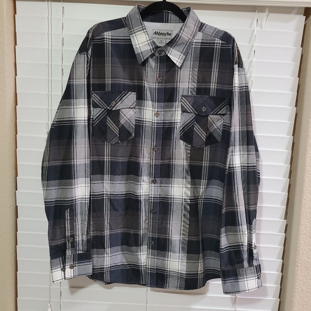 Ablanche New York Men's Plaid Long Sleeve Shirt Size 2XL